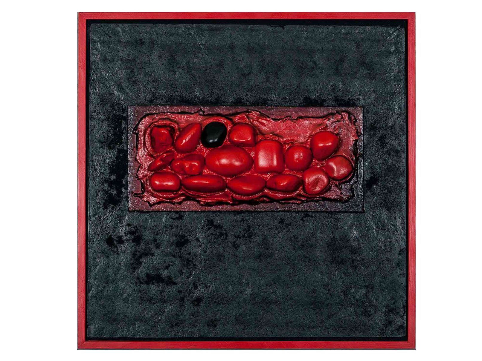 157 Dachpappe, Steine, Verputz (Spachtelmasse) 42x42cm
